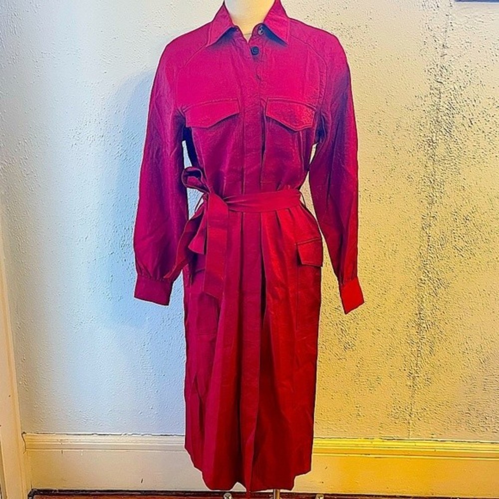 NWT FRNCH ADONIA Red Woven Button Front Shirt Dress Size Medium